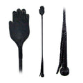 Cravache en cuir en forme de main 26in - Black leather whip with hand-shaped paddle and braided handle, 26-inch ouiboutique BDSM accessory. - accessoire, BDSM