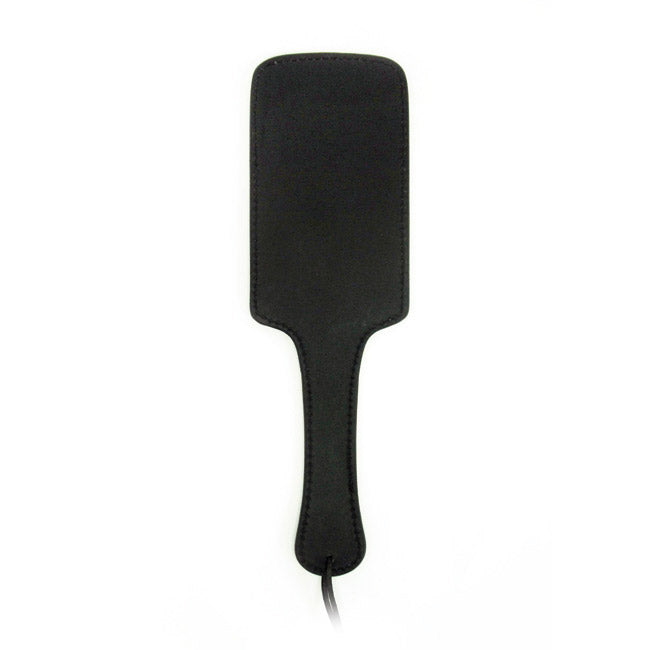 Tape-fesse en cuir 16 in - Black leather paddle with stitched edges and a wrist strap, ouiboutique BDSM accessory. - accessoire, BDSM