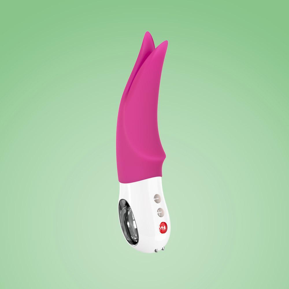 VOLTA - Fun Factory - Pink silicone clitoral vibrator with white base and control buttons, ouiboutique. - clitoridien, couple, pink20, vibrateur